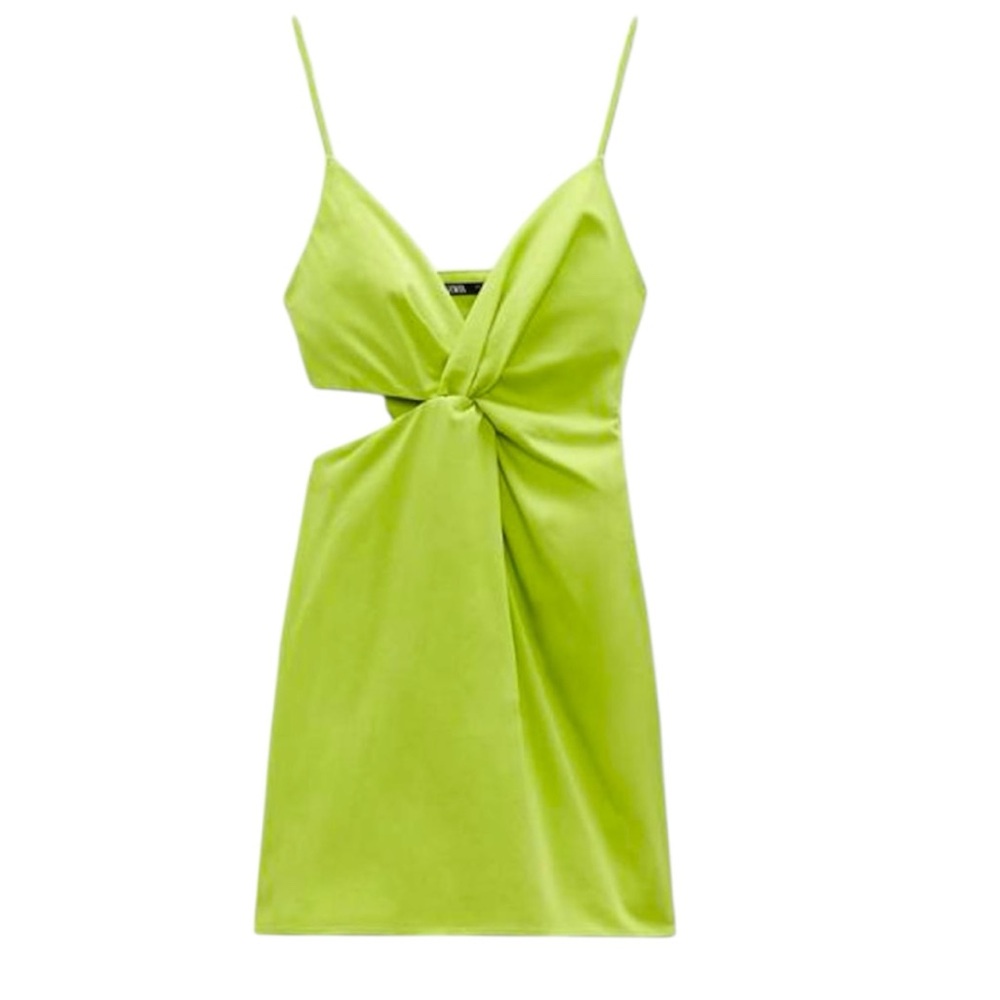 Zara Lime Green Knotted Cutout Dress